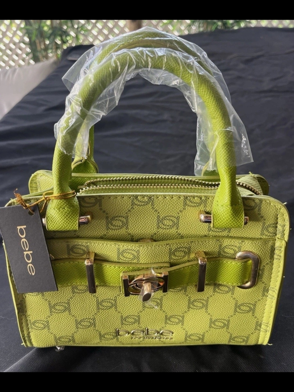 bebe Lime Green Logo-Print Top-Handle Satchel